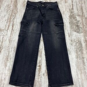 Rock Salt Boys Moto Cargo Jeans Size 14 Washed Black Straight Leg Utility